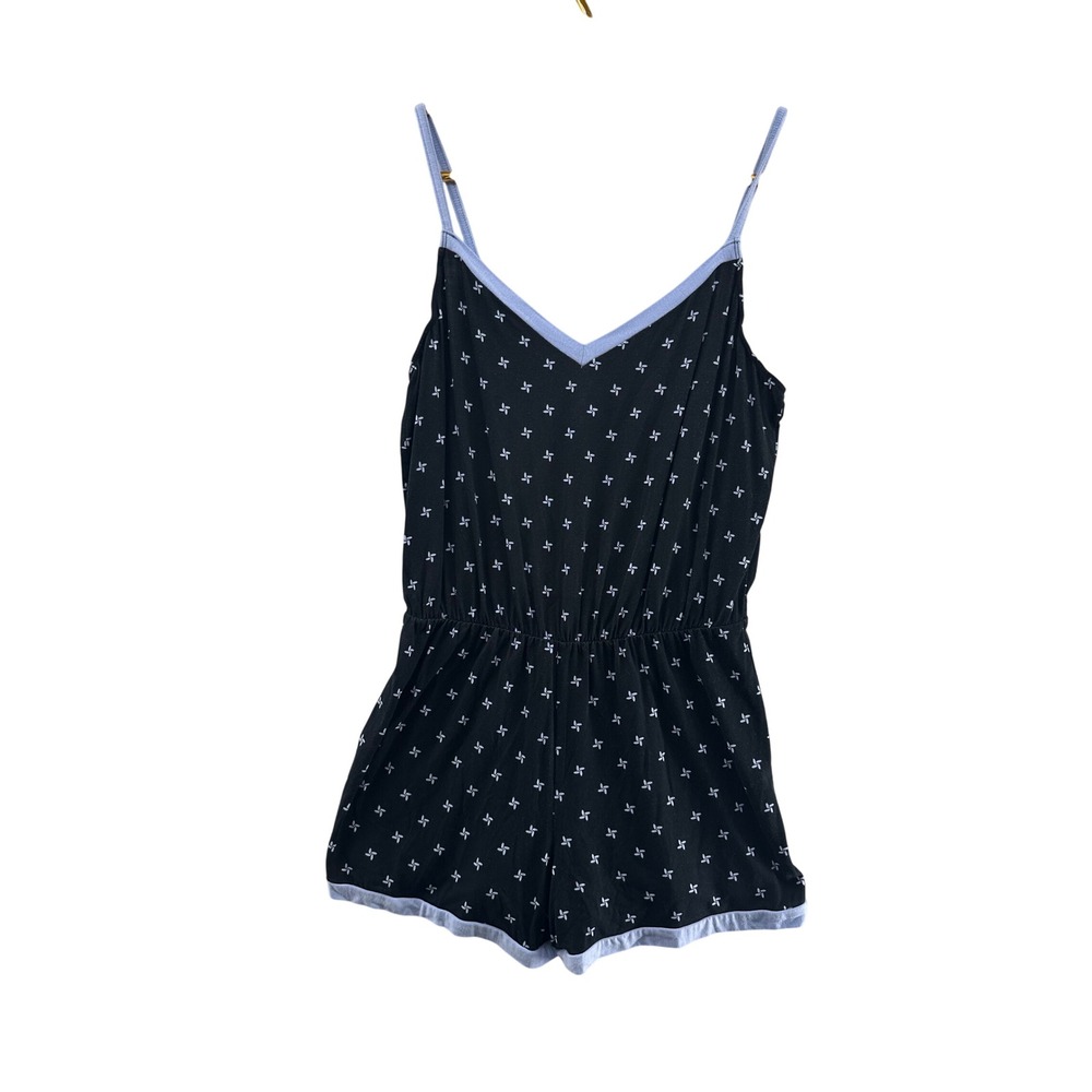 Alfani Intimates Romper Small Black Floral Pinwheel Blue Trim Sleeveless